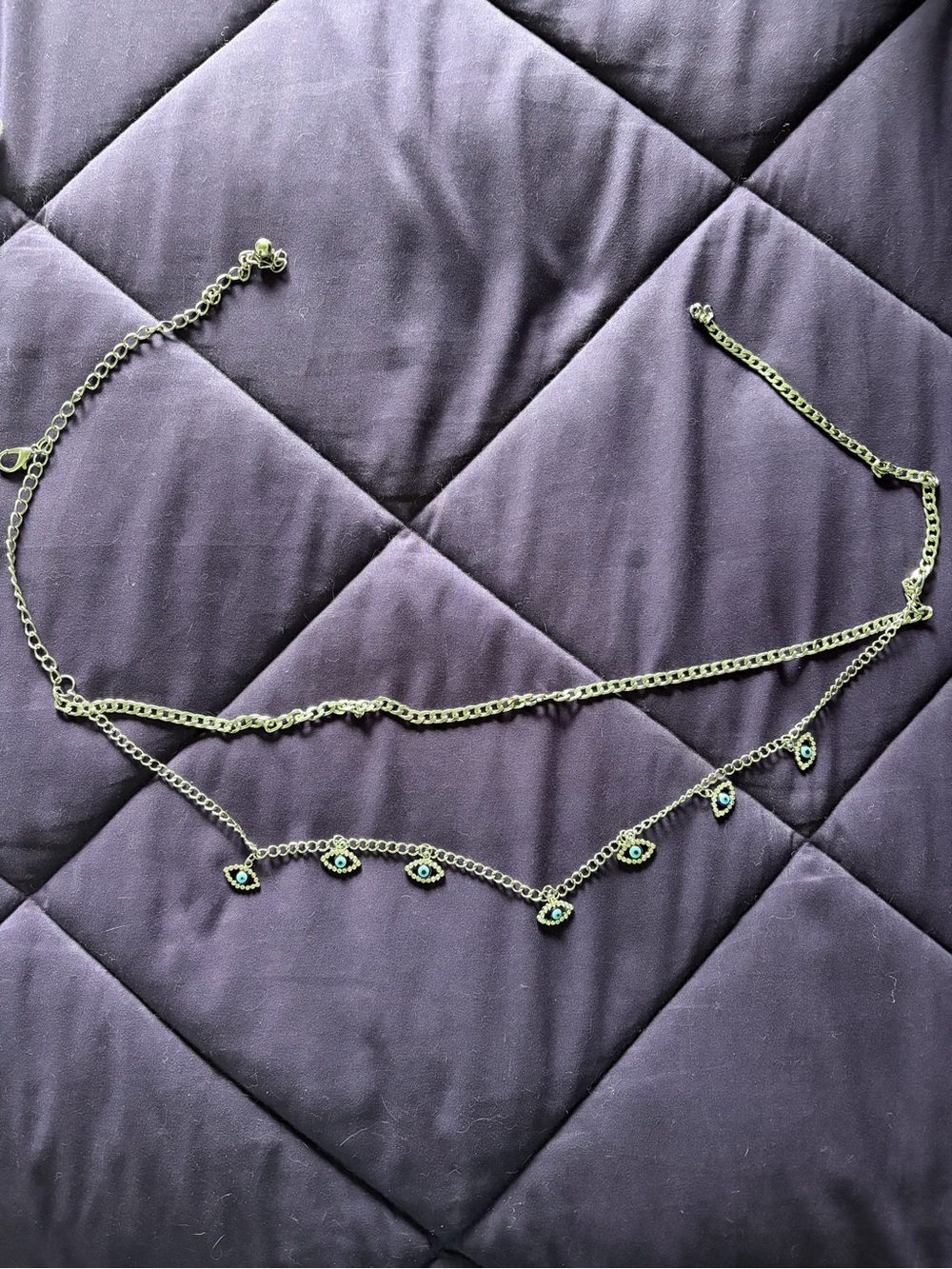 Layered Silver-Tone Belt Chain with Blue Evil Eye Charms - Women Accessories